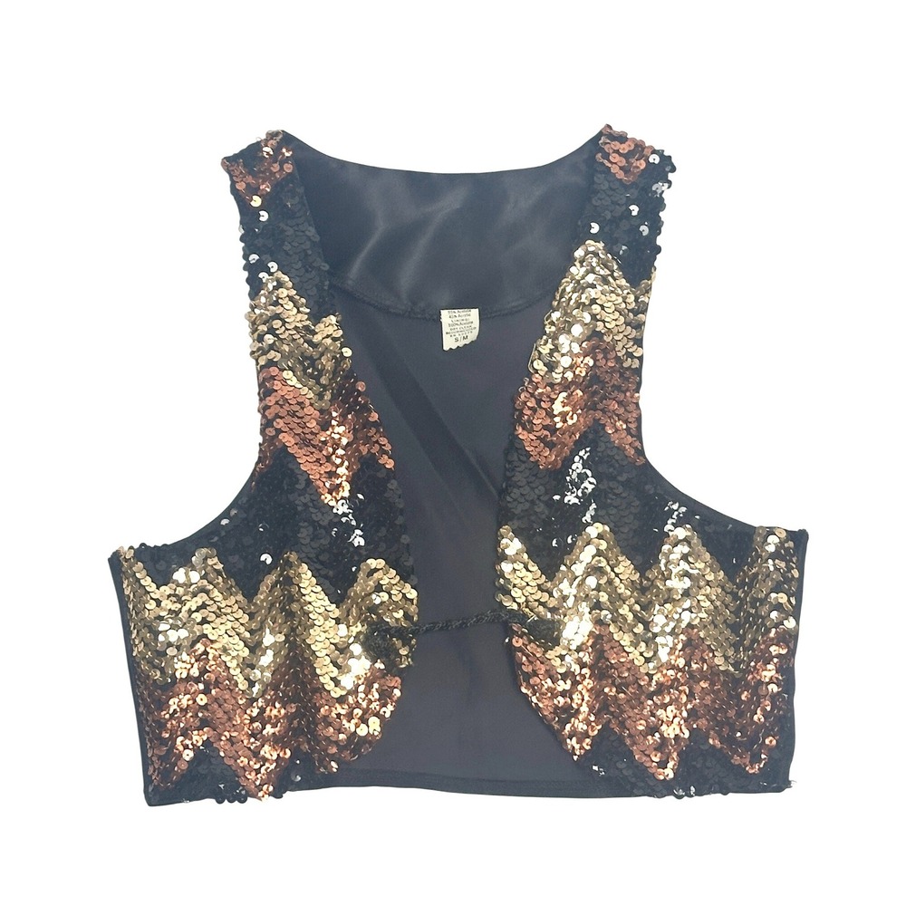 Dance 70s 80s Sequin Chevron Zigzag Cropped Bolero Vest Vintage Costume